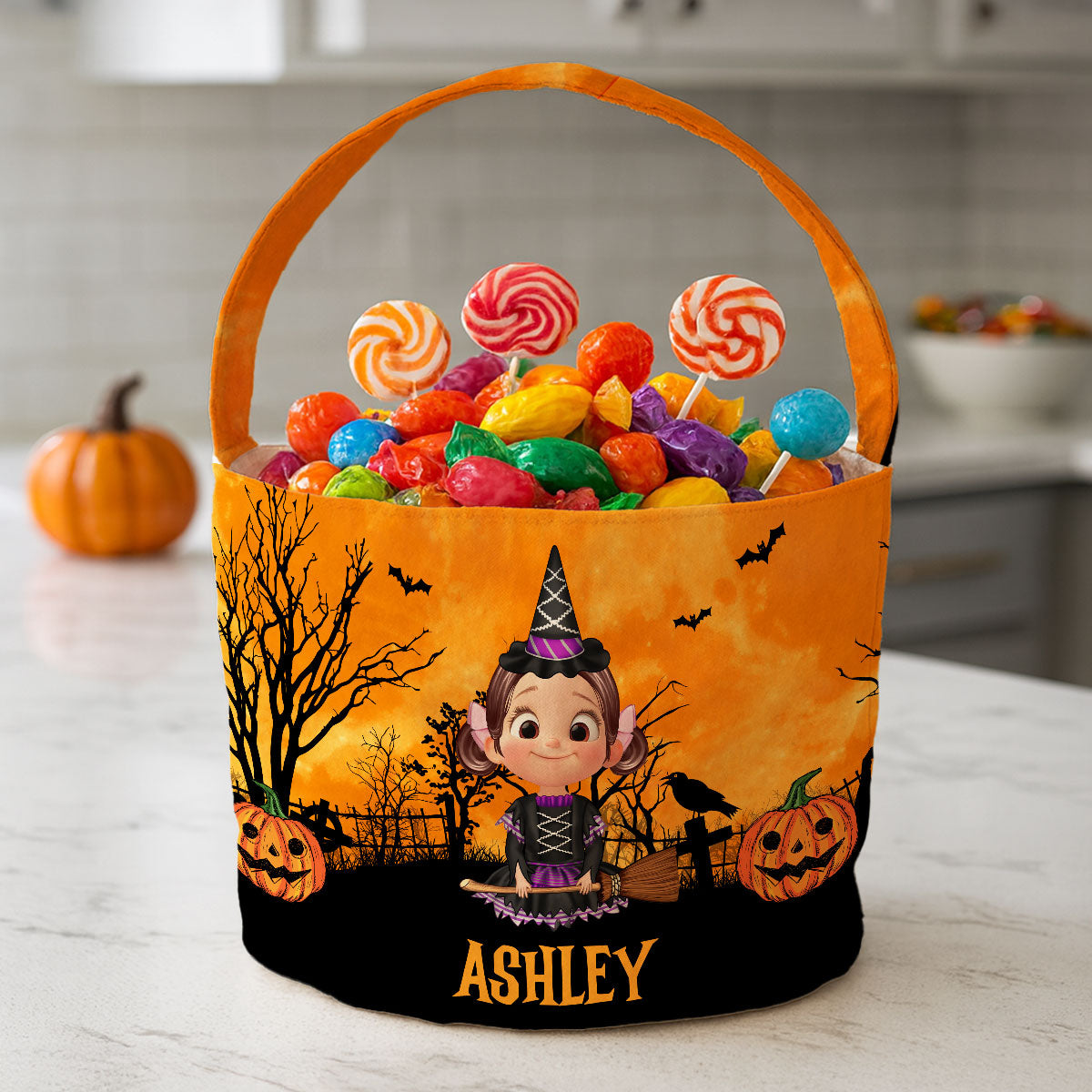 Halloween 3D Background Cartoon Kids Personalized Trick or Treat Basket