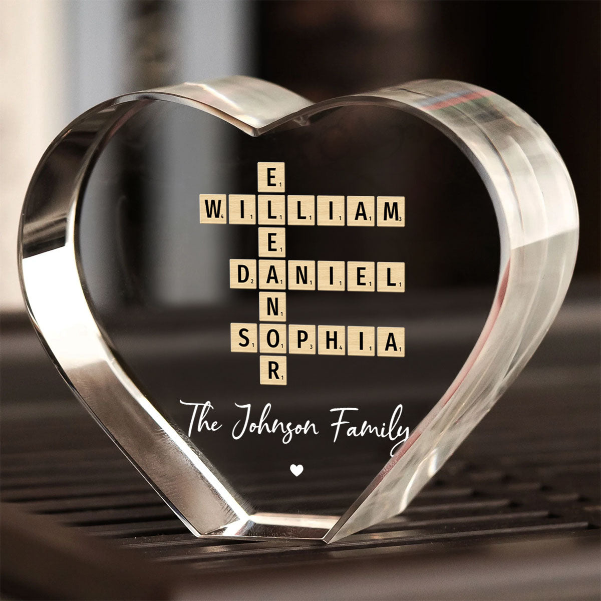 Family Names Crossword Art - Created In A Moment, Treasured Forever Personalized Heart Crystal LED