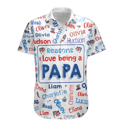 Reasons I Love Being A Papa USA 250 Patriotic Kid Names - Personalized Hawaiian Shirt