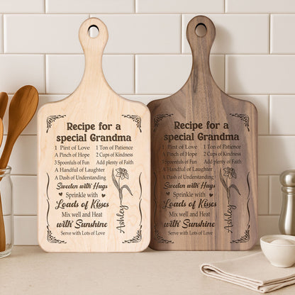 Recipe For A Special Grandma - Personalized Paddle Cutting Board