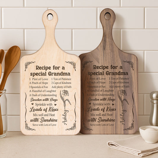 Recipe For A Special Grandma - Personalized Paddle Cutting Board