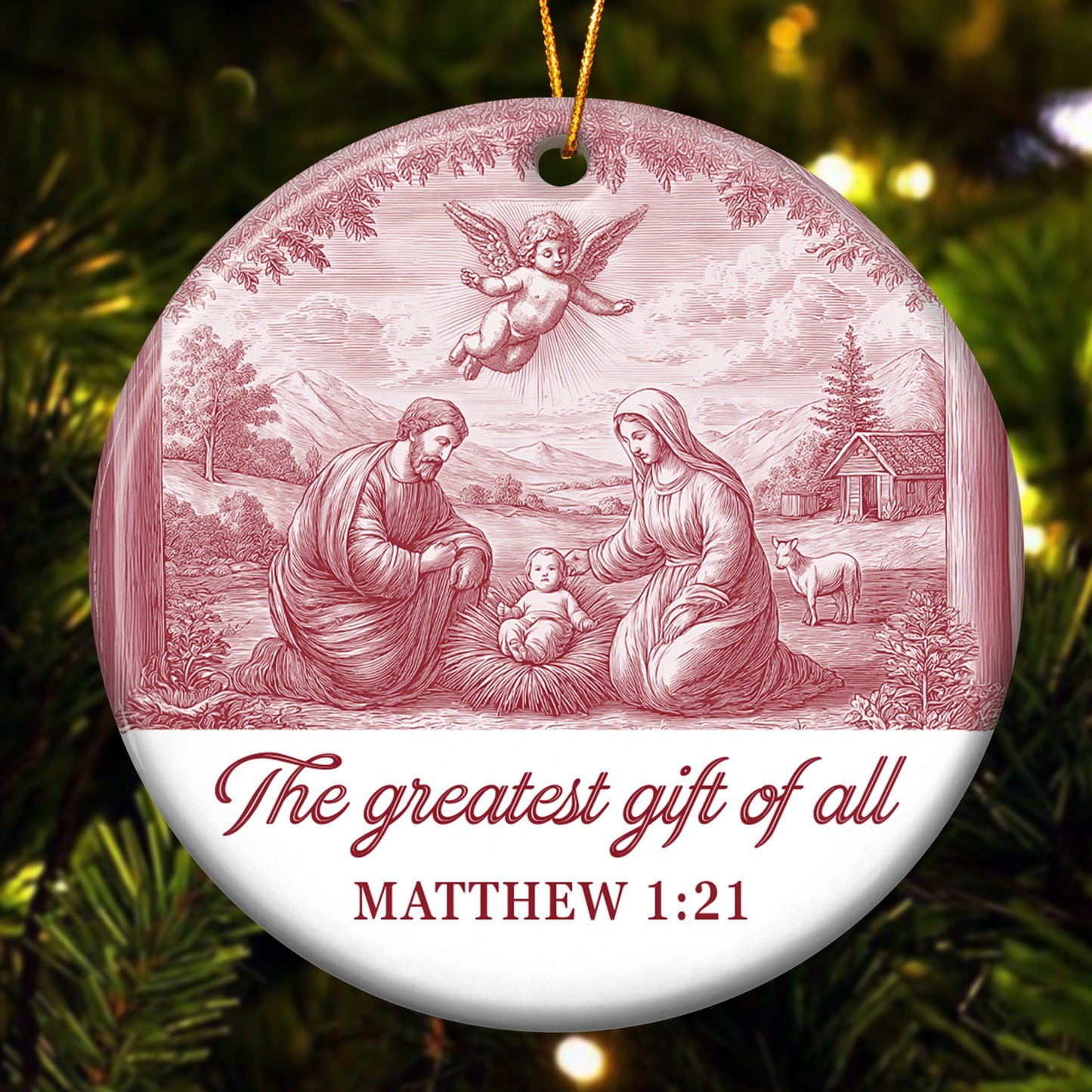 Nativity Scene Blue Toile De Jouy Christmas Holy Family - Ceramic Ornament