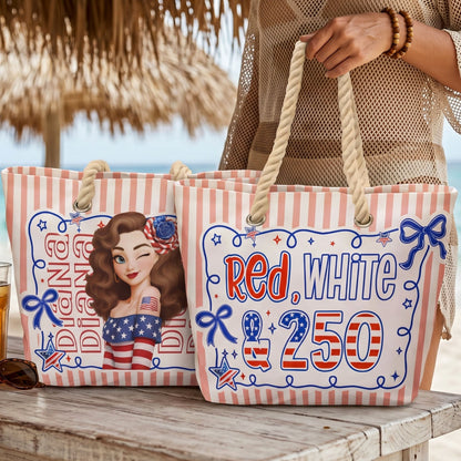 Red, White & 250 Patriotic Coquette Bow - Personalized Beach Bag