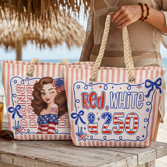 Red, White & 250 Patriotic Coquette Bow - Personalized Beach Bag