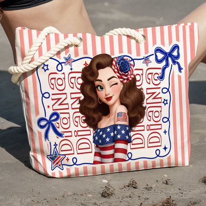 Red, White & 250 Patriotic Coquette Bow - Personalized Beach Bag
