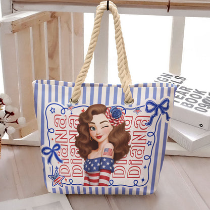 Red, White & 250 Patriotic Coquette Bow - Personalized Beach Bag