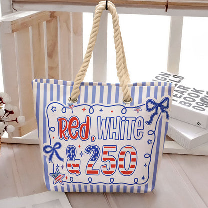 Red, White & 250 Patriotic Coquette Bow - Personalized Beach Bag