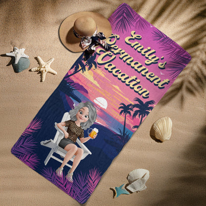 Retirement Permanent Vacation Retro Summer - Personalized Quick-Dry Beach Towel
