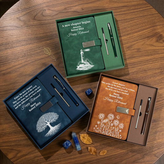 Retirement Thank You Gifts For Him, Her - Coworker Farewell Present - Personalized Notebook Set