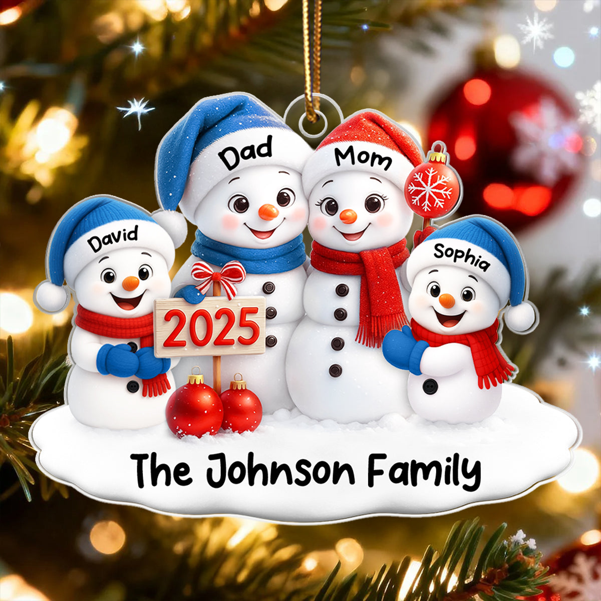 Family Snowmen 2025 - Personalized Acrylic Ornament - Festive Christmas Decor, Christmas Gift for Family