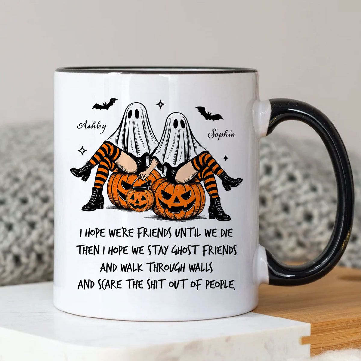 Ghost Girls We're Friends Until We Die Personalized Mug, Halloween Gift for Besties, Best Friends