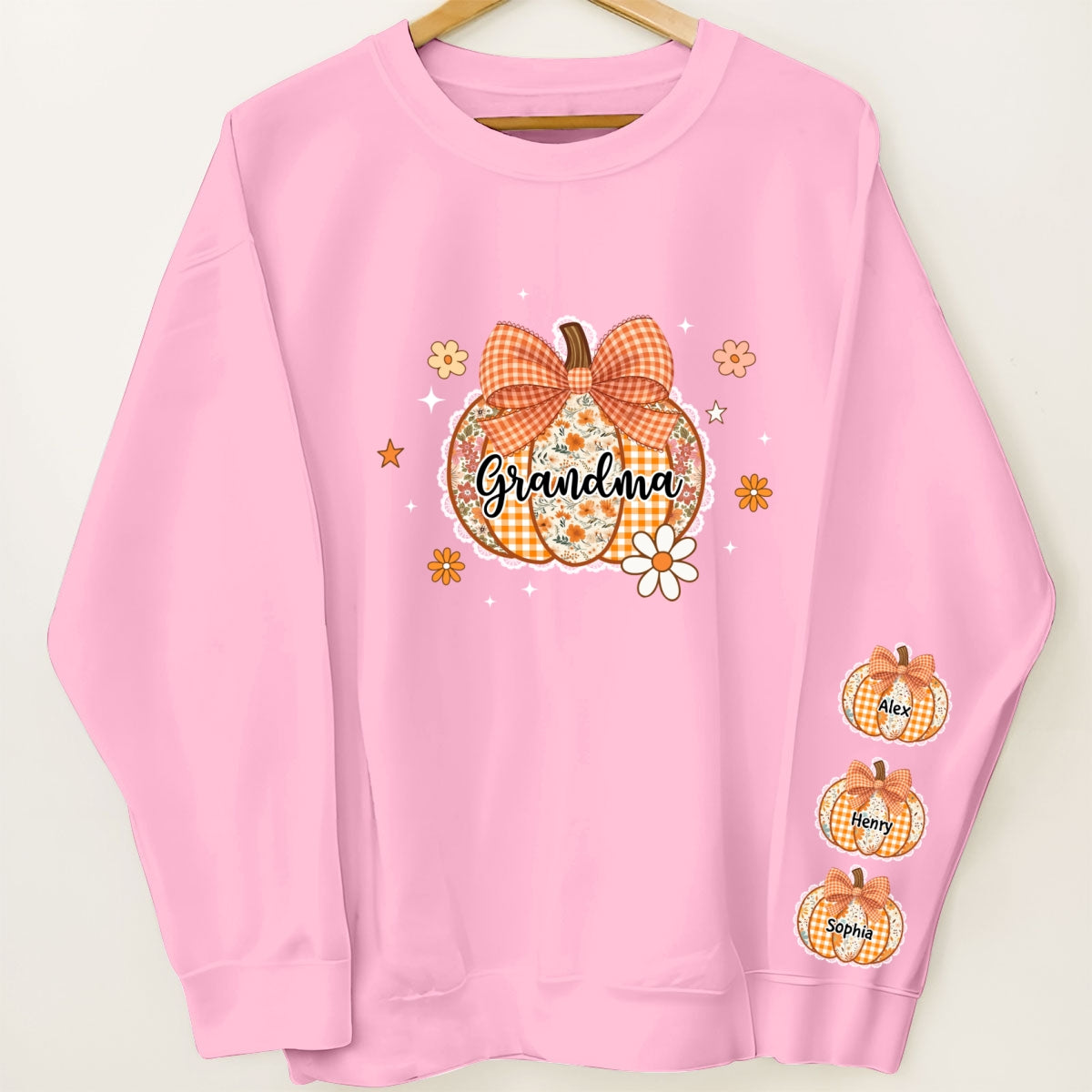 Fall Season Lace Pattern Grandma Pumpkins Personalized Sleeve Printed Sweatshirt
