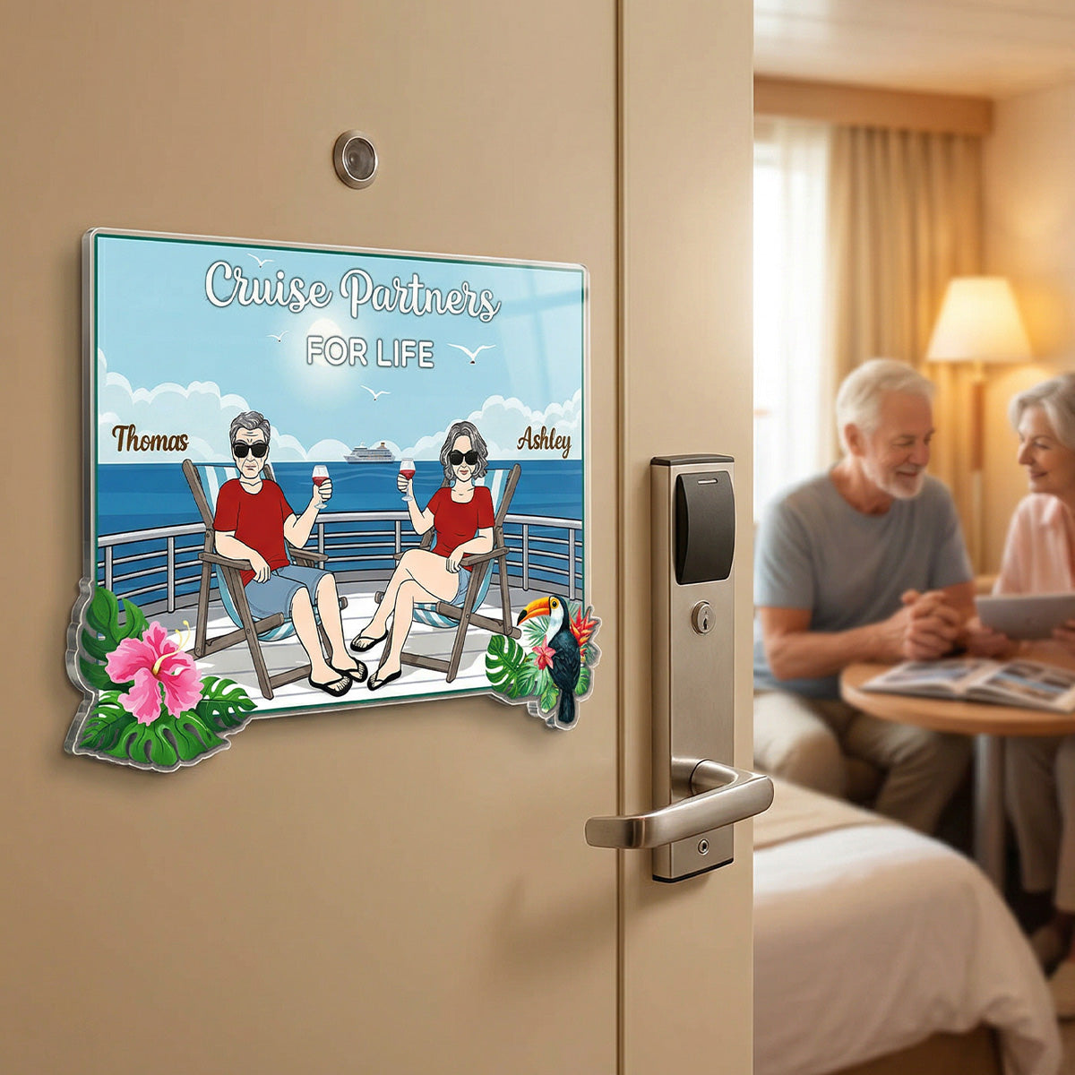 We're In Cruise Mode Old Couple Sitting Cruise Deck - Personalized Cruise Cabin Door Magnet