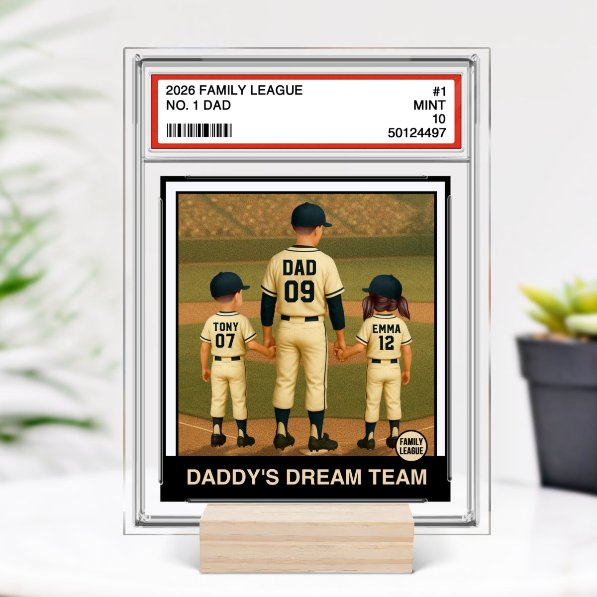Baseball No. 1 Dad Man & Kids Trading Card Style - Personalized Acrylic Plaque