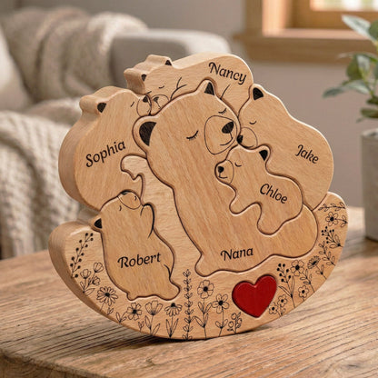 Rolling Mama Bear Family & Kids - Custom Names - Mother's Day Gift - Personalized Wooden Family Puzzle