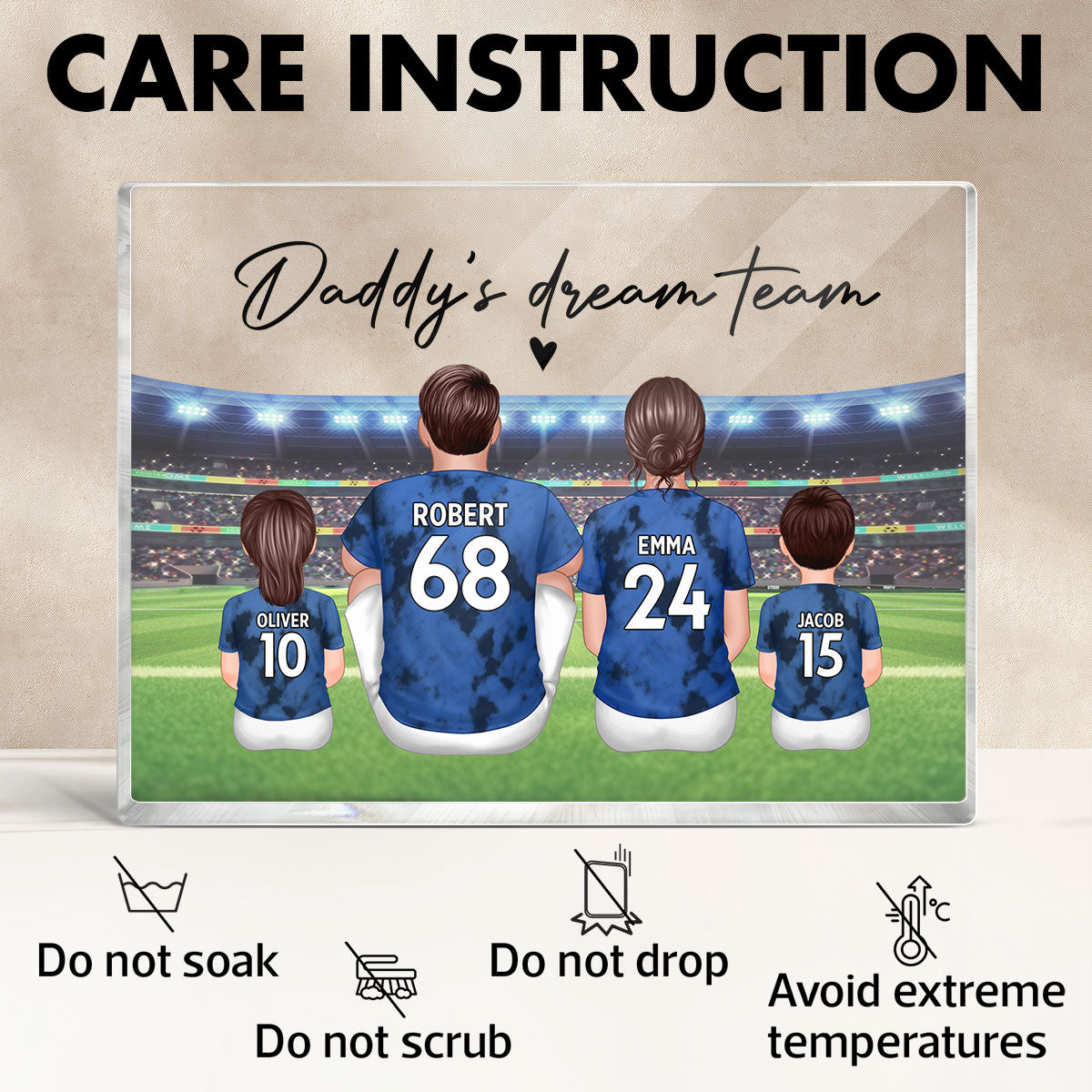 Daddy's Team Soccer Family Sitting Back View Personalized Acrylic Block,  Gift