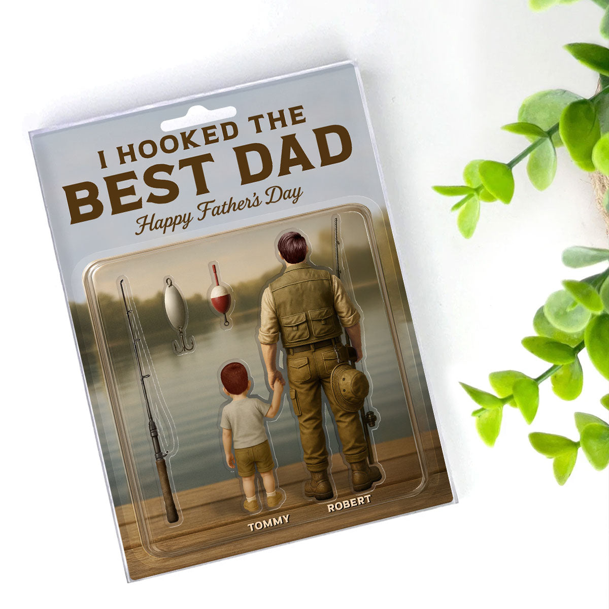 Dad And Kids Fishing Together Custom Figure Personalized Acrylic Block Plaque,  Gift For Fishing Dad, For Grandpa, For Husband