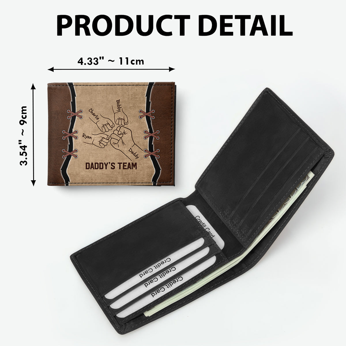 Daddy‘s Team Fist Bump Outline Gift For Dad Personalized Men’s Wallet