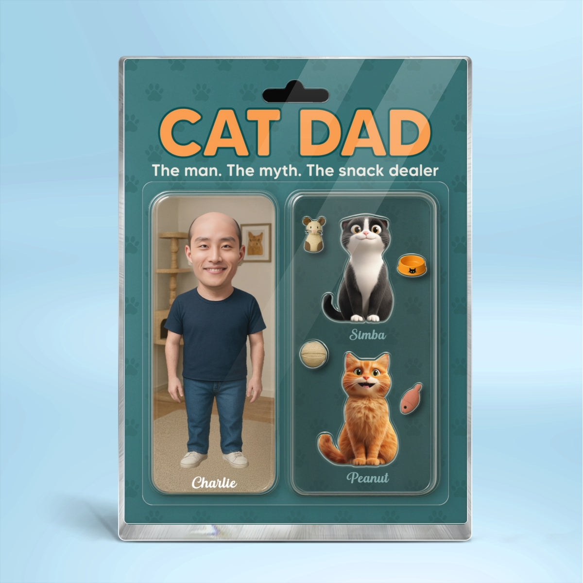 Cat Dad Photo Upload Custom Figure Personalized Acrylic Block Plaque,  Gift for Cat Lover