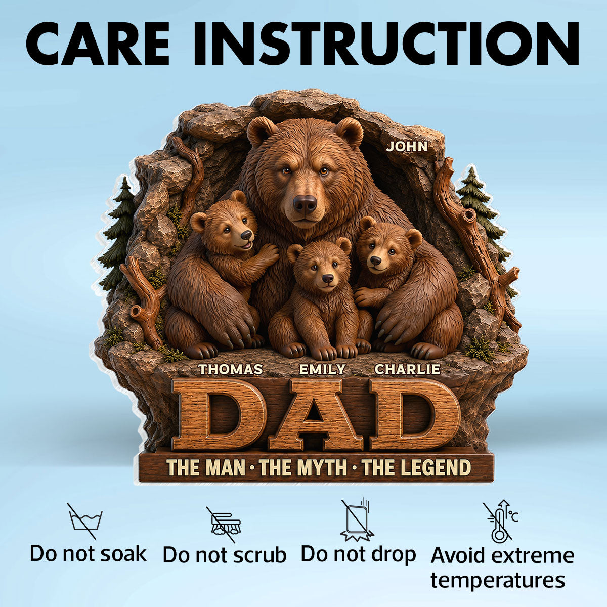 Papa Bear Dad The Man The Myth The Legend - Personalized Acrylic Block Plaque - Cool  Gift For Dad