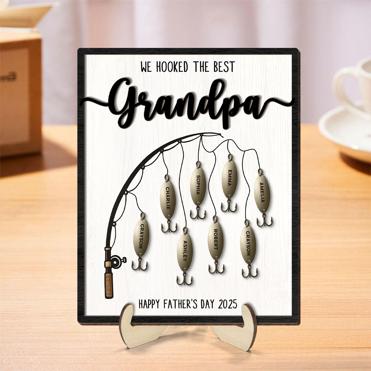 We Hooked The Best Dad Personalized 2-Layered Standing Wooden Plaque,  Gift For Fishing Dad, For Grandpa, For Him