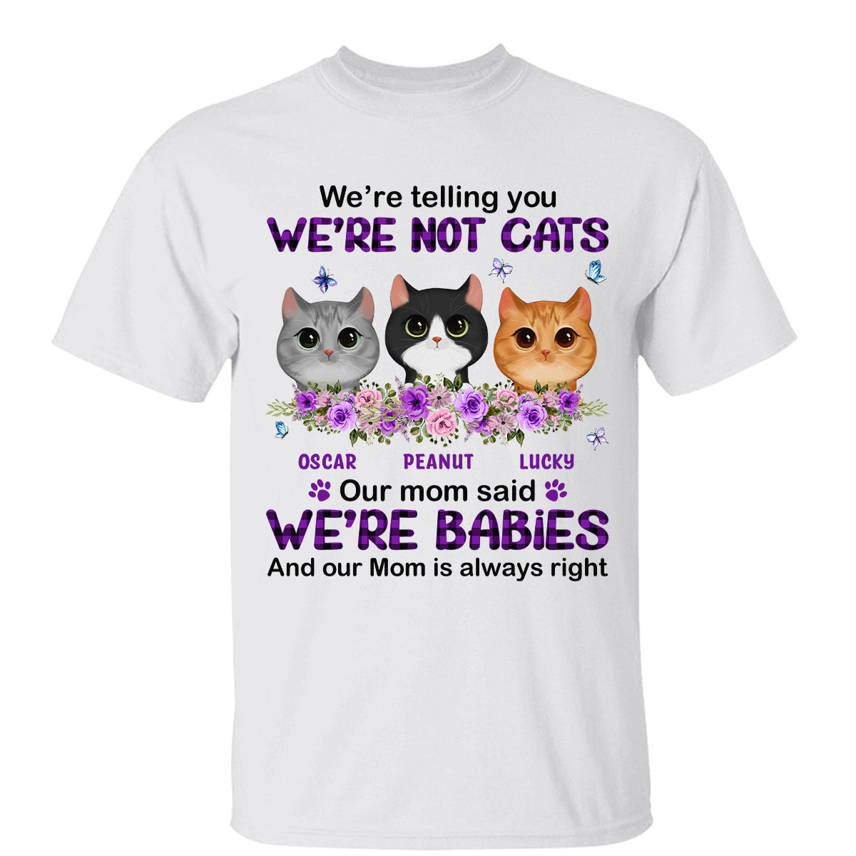 Purple Plaid Butterlies Cat Mom Personalized Shirt