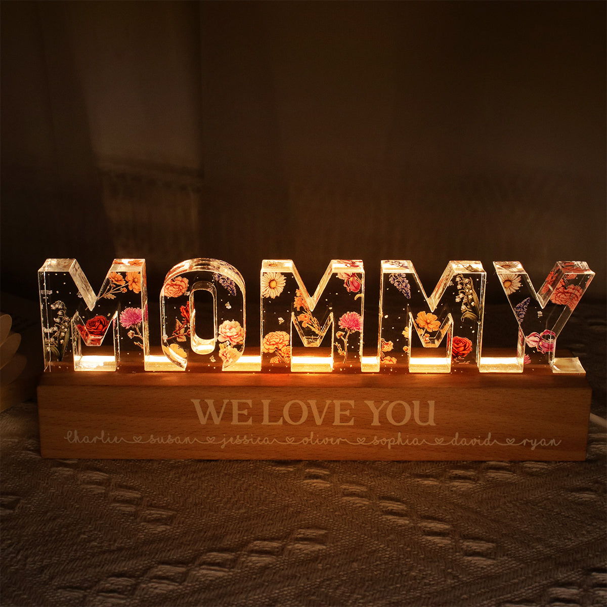Custom Flower Printed LED Night Light, Birth Month Flower, Heartfelt Gift For Mom, Grandma