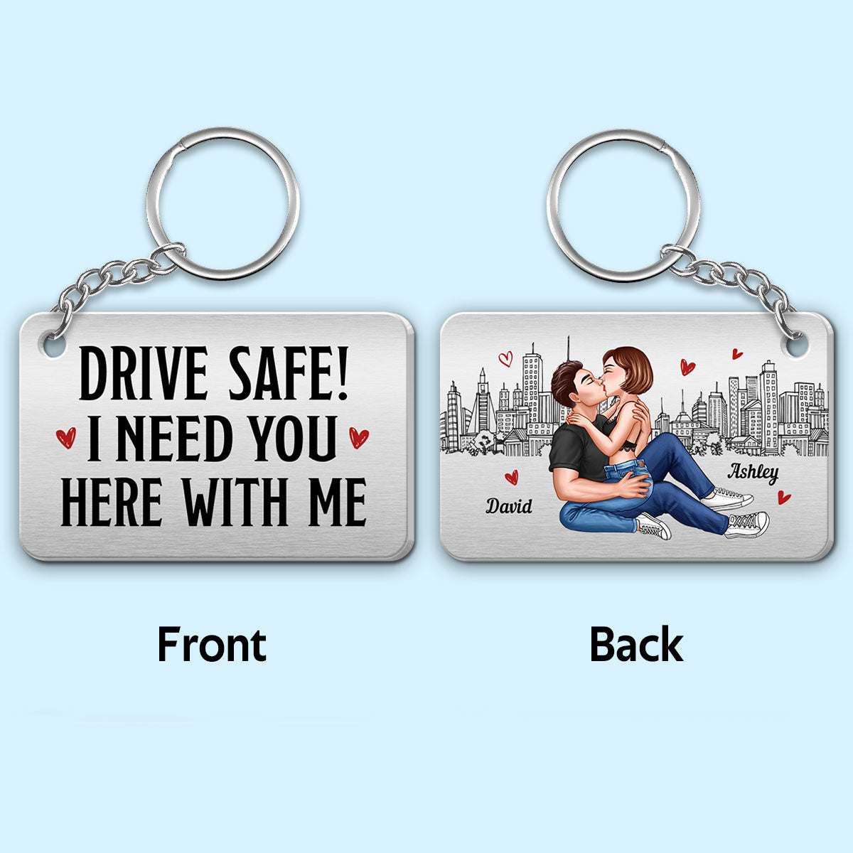 Sexy Kissing Couple Outline Sketch Background Personalized Metal Keychain