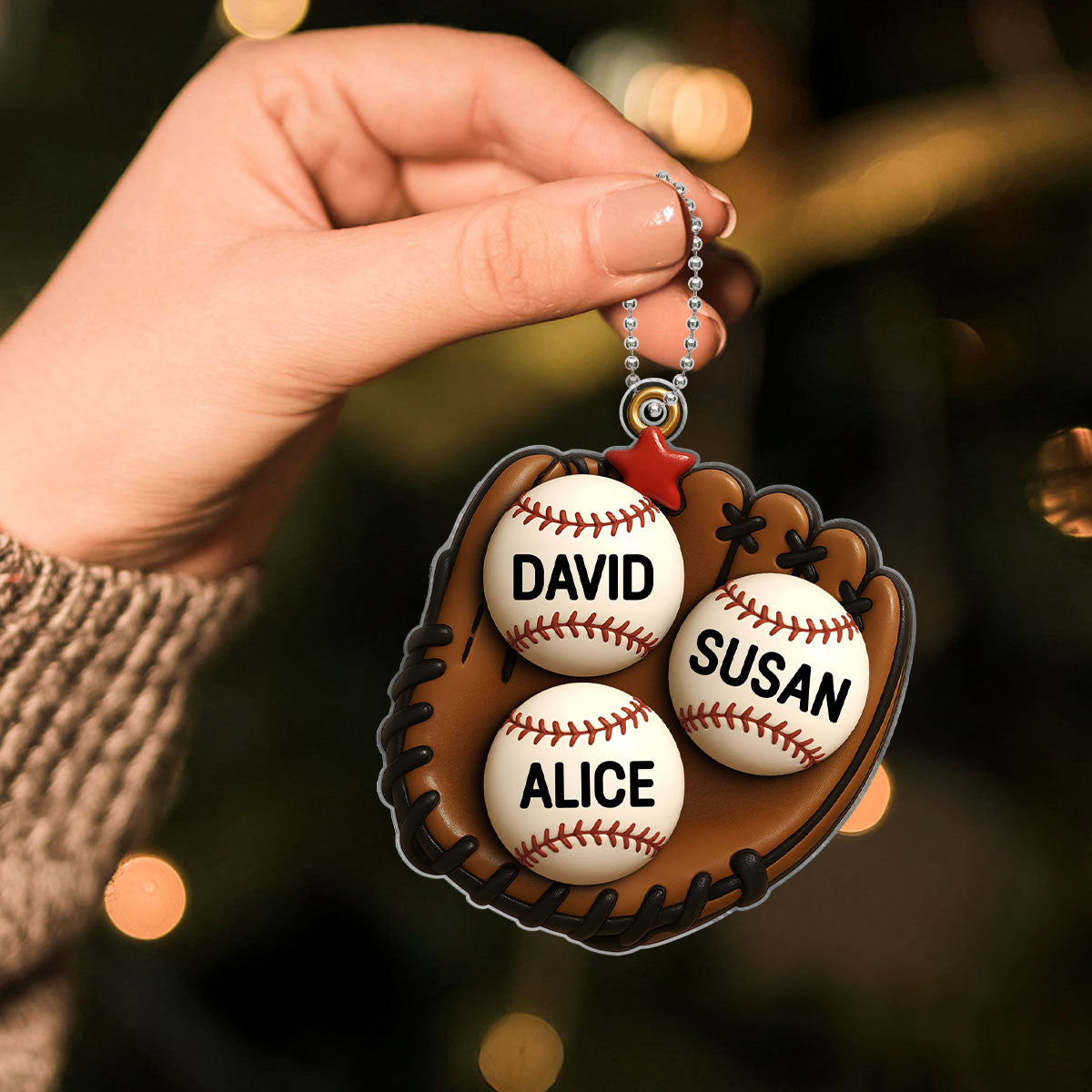 3D Effect Baseball Gloves Family Members' Names Personalized Acrylic Ornament, Christmas Tree Decoration