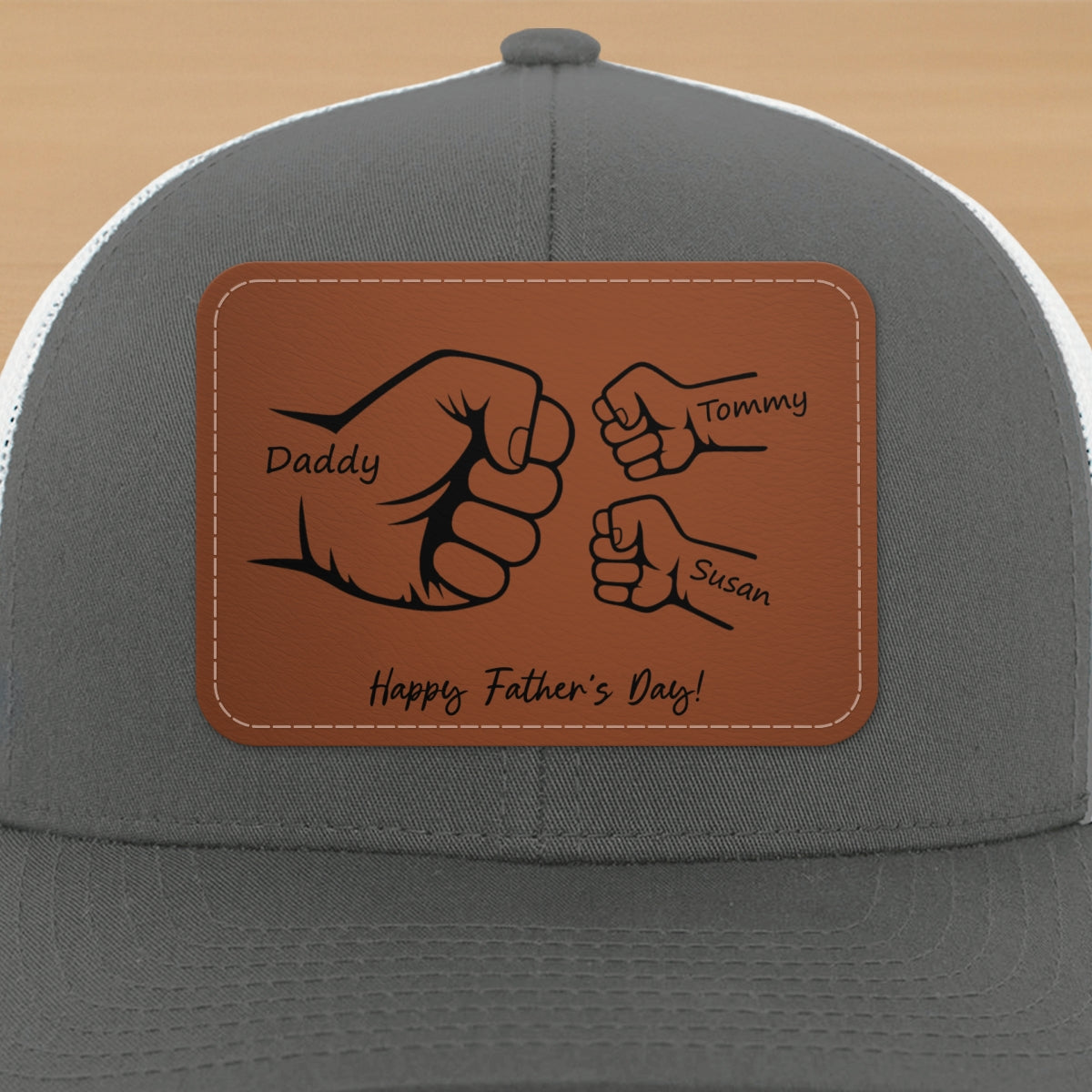 Daddy Grandpa Fist Bump Outline Personalized Leather Patch Hat, Father's Day gift