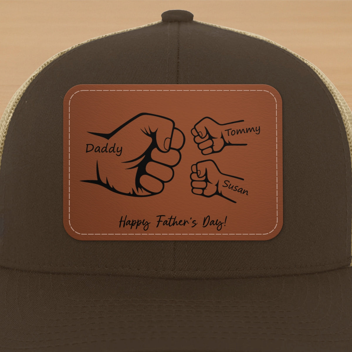 Daddy Grandpa Fist Bump Outline Personalized Leather Patch Hat, Father's Day gift