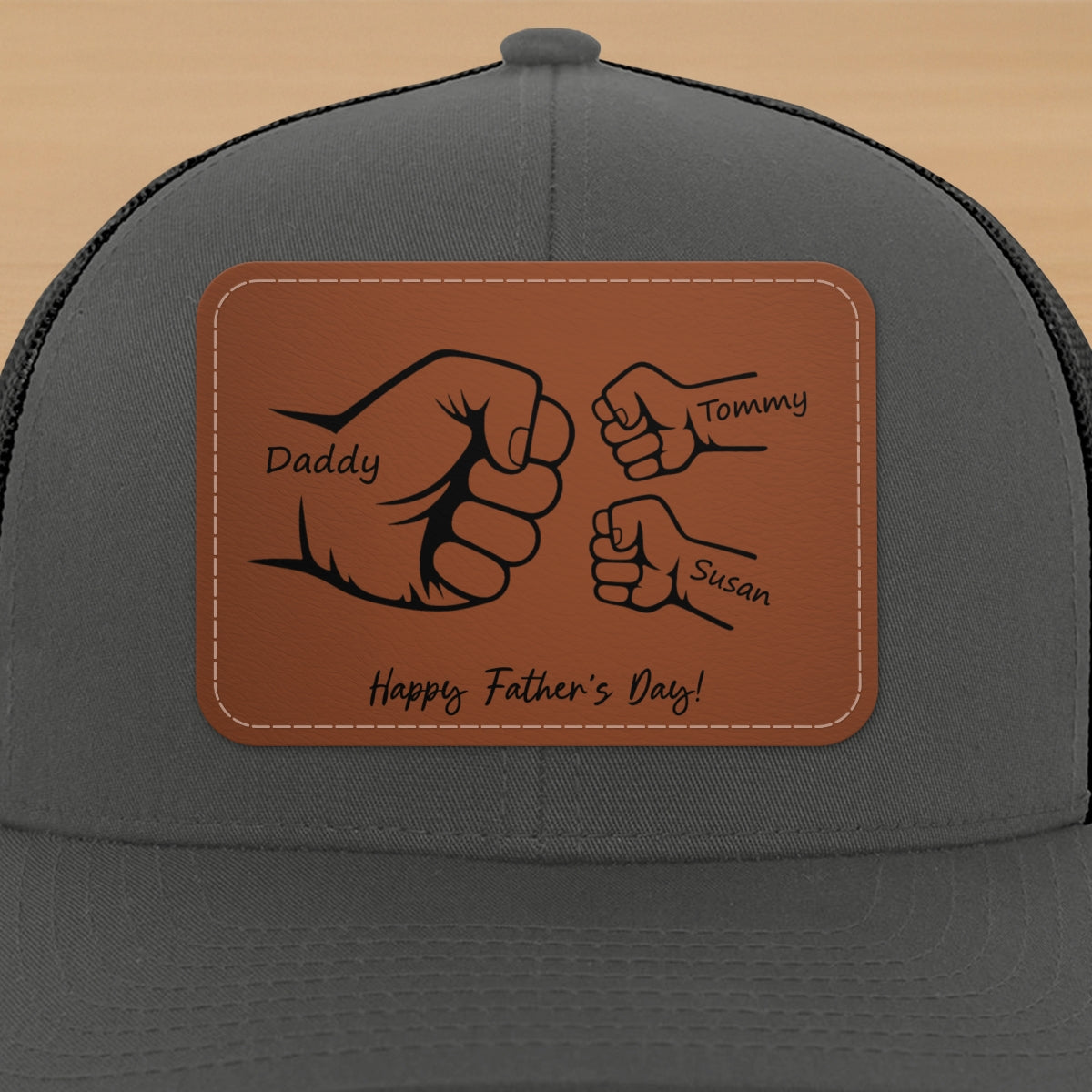 Daddy Grandpa Fist Bump Outline Personalized Leather Patch Hat, Father's Day gift