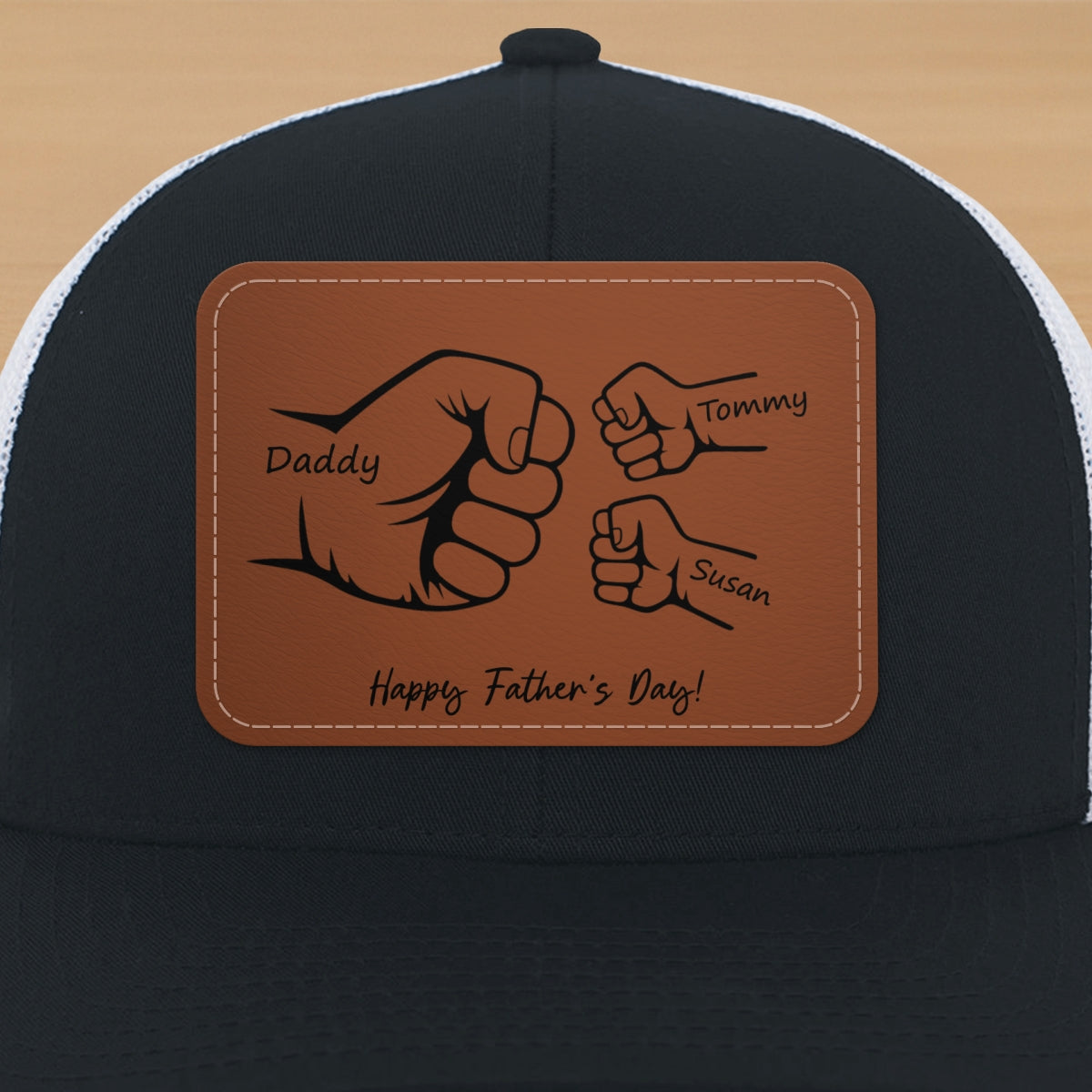 Daddy Grandpa Fist Bump Outline Personalized Leather Patch Hat, Father's Day gift