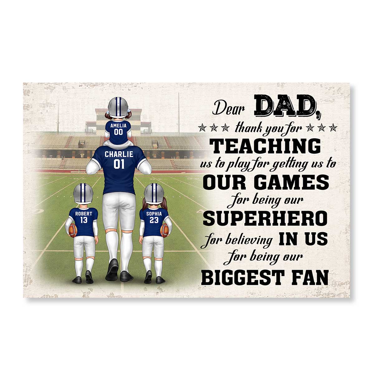 Dear DAD Thank You For Teaching Me To Play American Football Personalized Poster, Gift For Dad, For Grandpa