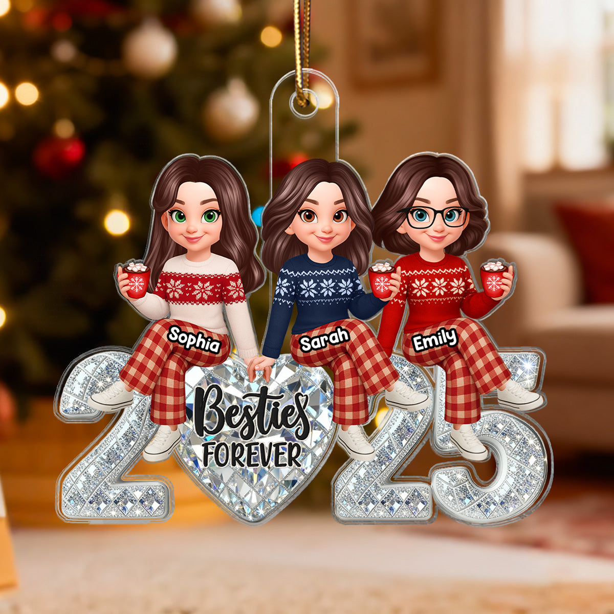3D Shining Effect Heart Besties Forever Together - Personalized Acrylic Ornament - Heartwarming Gift For Best Friend
