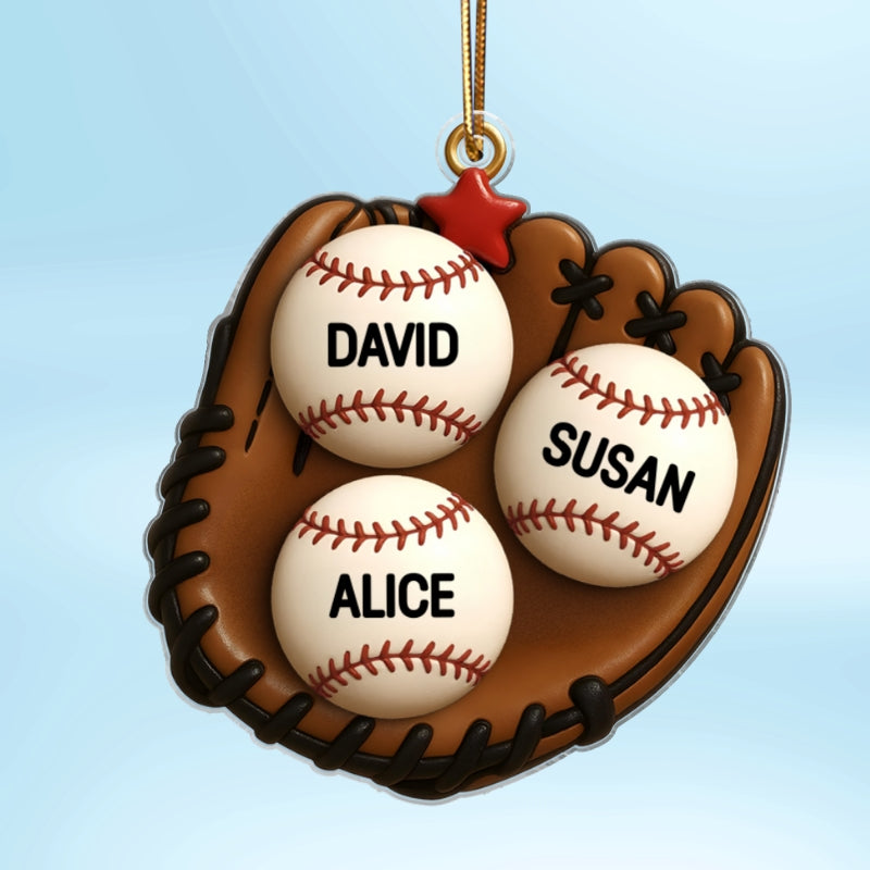 3D Effect Baseball Gloves Family Members' Names Personalized Acrylic Ornament, Christmas Tree Decoration