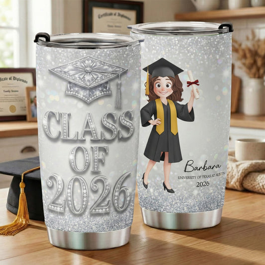 Silver Glam Graduation - Personalized Tumbler Cup