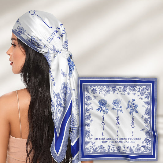 Sisters Are Different Flowers From The Same Garden Toile De Jouy Birth Flower - Personalized Satin Scarf