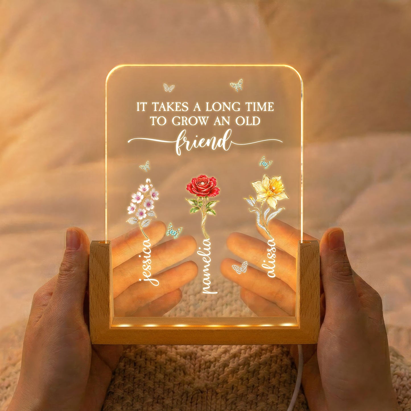 Sisters Are Different Flowers From The Same Garden - Personalized Night Light