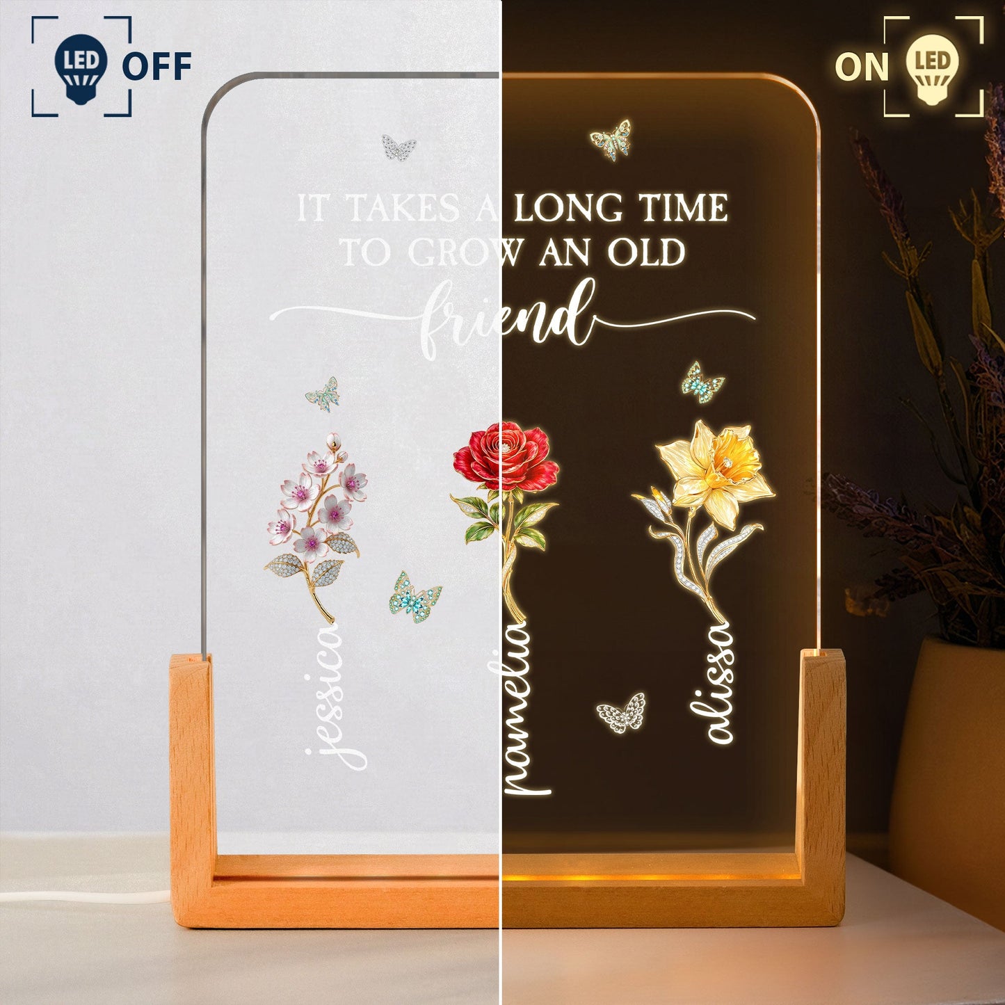 Sisters Are Different Flowers From The Same Garden - Personalized Night Light