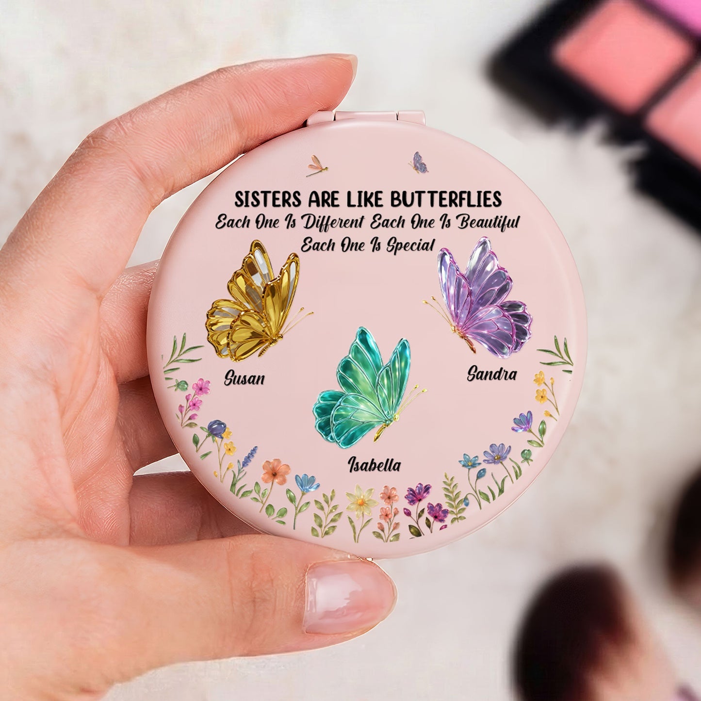 Sisters Are Like Gentle Butterflies - Personalized Compact Mirror