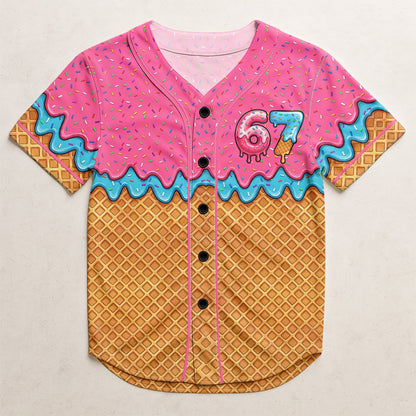 Six Seven 67 Meme Ice Cream - Personalized Kids Baseball Jersey