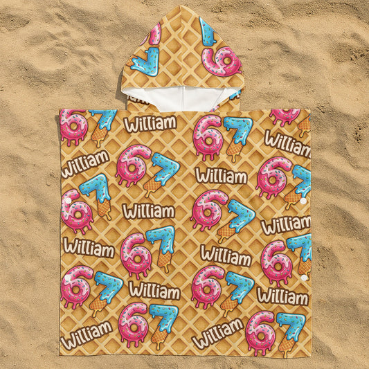 Six Seven 67 Meme Ice Cream - Personalized Kids Hooded Towel