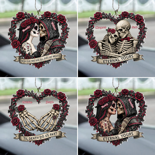 Skull Couple Spooky Skeleton Style ’Til Death Do Us Part - Personalized Rear View Mirror Accessory