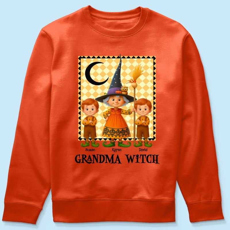 Grandma Witch & Cute Grandkids Personalized Sweatshirt, Halloween Cozy Fall Sweatshirt for Grandma