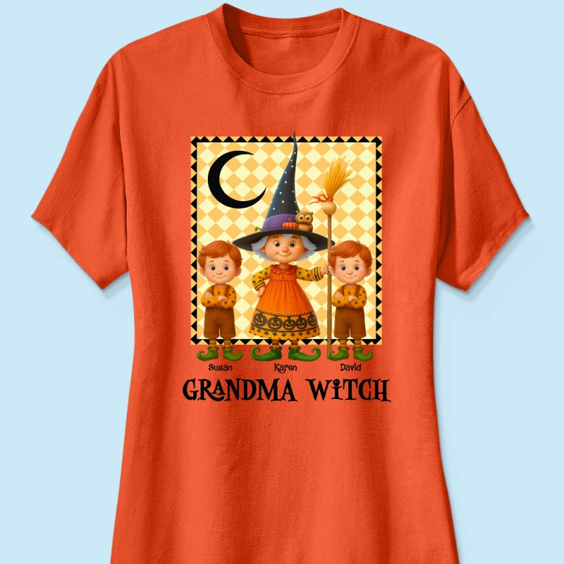 Grandma Witch & Cute Grandkids Personalized Sweatshirt, Halloween Cozy Fall Sweatshirt for Grandma