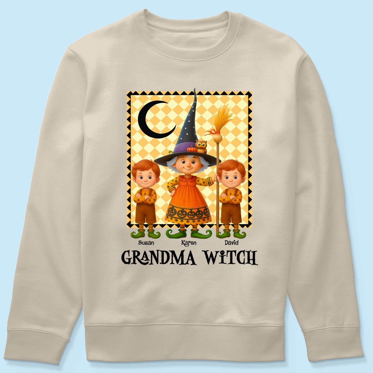 Grandma Witch & Cute Grandkids Personalized Sweatshirt, Halloween Cozy Fall Sweatshirt for Grandma