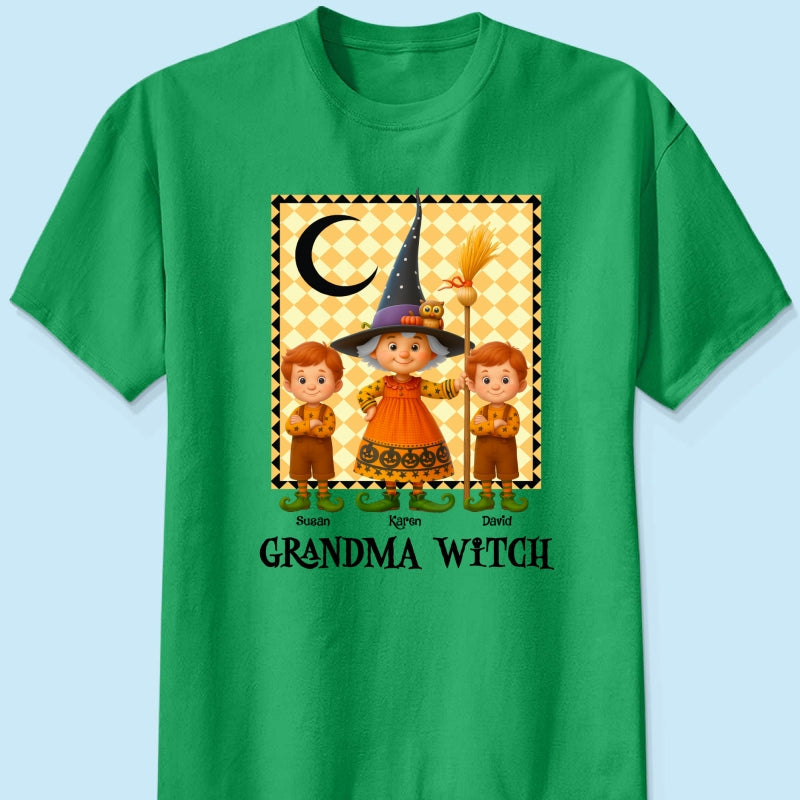 Grandma Witch & Cute Grandkids Personalized Sweatshirt, Halloween Cozy Fall Sweatshirt for Grandma