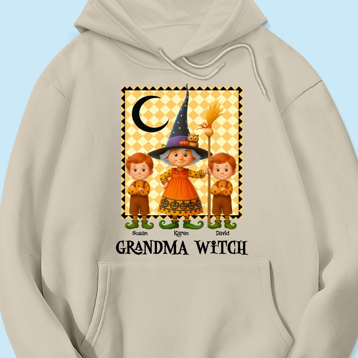 Grandma Witch & Cute Grandkids Personalized Sweatshirt, Halloween Cozy Fall Sweatshirt for Grandma