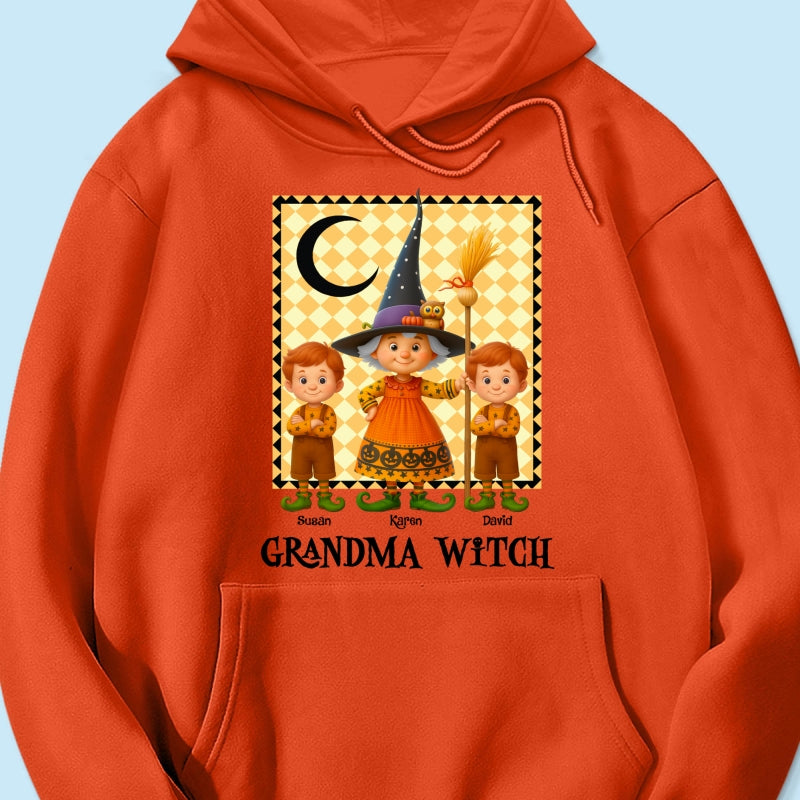 Grandma Witch & Cute Grandkids Personalized Sweatshirt, Halloween Cozy Fall Sweatshirt for Grandma